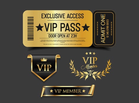 VIP Pass Ticket Black and Gold Cinema Style Invitation vector
