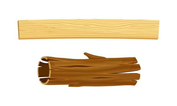 Woodworking industry materials set. Tree bark and board cartoon illustration vector