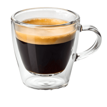 Freshly Brewed Espresso in Double Walled Glass Cup , Gourmet Coffee, Morning Drink, Cafe, Minimalist Transparent Background png