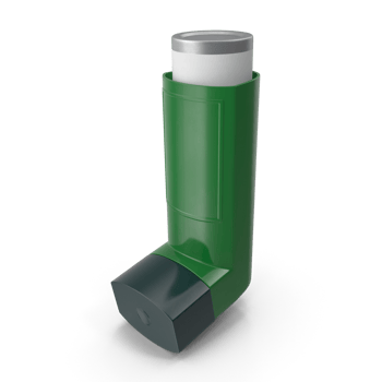 Asthma Inhaler, Green Metered Dose Inhaler MDI for Respiratory Health , 3d render, transparent background, png