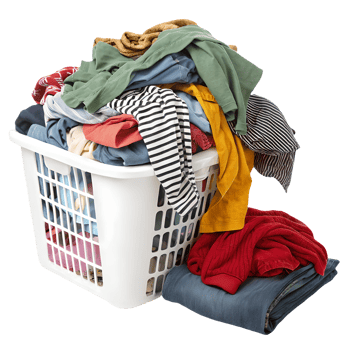 Overstuffed Laundry Basket Full of Dirty Clothes Household Chore, Laundry Day, Cluttered Home, White Plastic Basket, Colorful Apparel, Transparent Background png