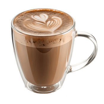 Exquisite Latte Art Double Walled Glass Mug with Heart Design on Creamy Coffee, Isolated Transparent Background png