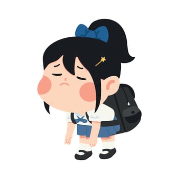 Illustration of Tired Schoolgirl with Backpack vector