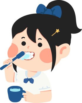 A girl brushing her teeth with a toothbrush png