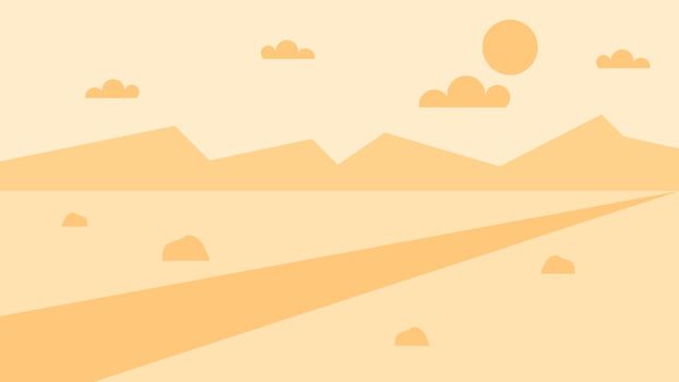 Minimal desert scene with sun, mountains, and soft clouds in warm tones, perfect for nature themes, calm backgrounds, or modern landscape visuals vector