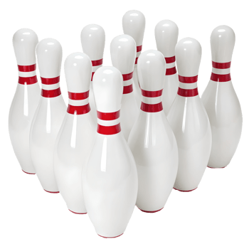Bowling Pins Ready for Action A Perfect Strike Setup in White and Red, Indoor Recreation Transparent Background png