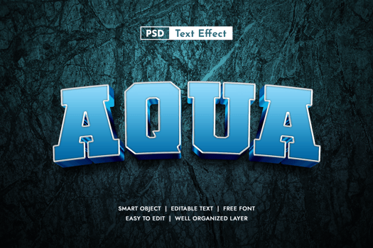 Fresh Blue 3D Aqua Text Effect for Water or Ocean Themed Design psd
