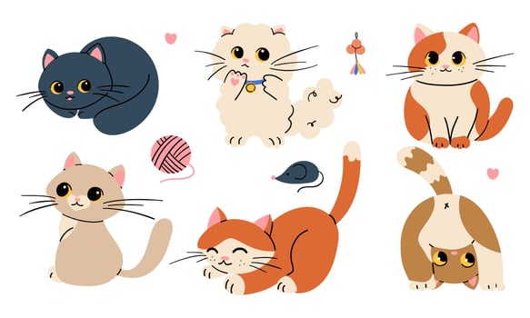 Cute cartoon cats in various poses vector