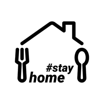 Stay Home Concept Icon with House, Cutlery, and Hashtag vector