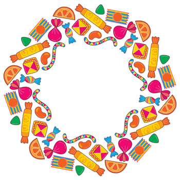 Round frame of candies and sweets Candy Shop vector