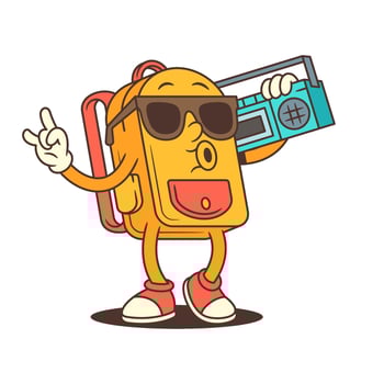 Cool Backpack Mascot With Sunglasses and Boombox Striking a Fun Music Pose Illustration vector