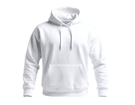 A pristine white hooded sweatshirt showcases its soft fabric and classic design for everyday comfort. png