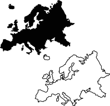 Map of Europe Silhouette Flat and Outline Design vector