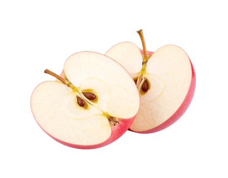 Two Halved Red Apples with Seeds and Stems CloseUp. png