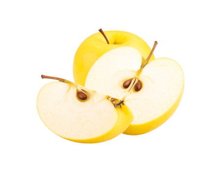 Fresh Golden Delicious Apple with Slices Showing Seeds and Stem Detail. png