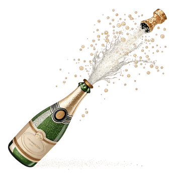 Festive Champagne Bottle Popping Open with Sparks and Bubbles png