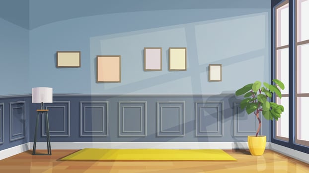 Modern living room with yellow rug vector