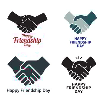 Four friendship day greetings with handshake icons and text vector