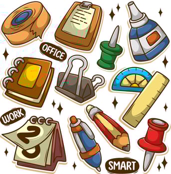cute doodle office tools hand draw set vector