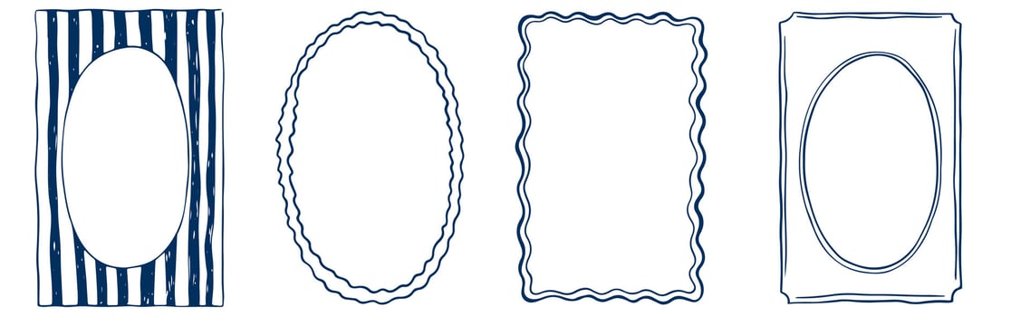 Hand drawn ink vintage frames. Stamp or letter mark frames for greeting cards, wedding, birthday party, invitations in italian or greek marine sea coastal style. Minimalist ornament borders vector