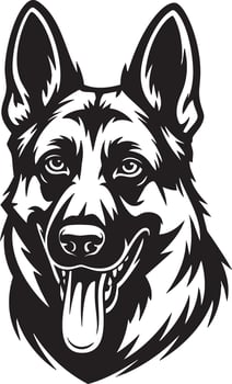German Shepherd Dog Illustration - Black and White of Happy Dog Face with Tongue Out vector