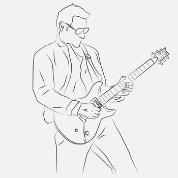 sketch of a man playing an electric guitar while posing vector