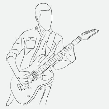 A man plays an electric guitar while vector