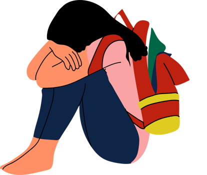 Sad Schoolchild Carrying a Backpack Conceptual Art on Childhood Depression png
