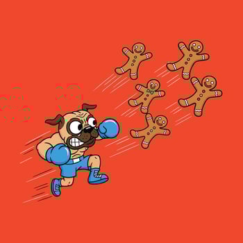 Boxing dog chasing gingerbread men vector