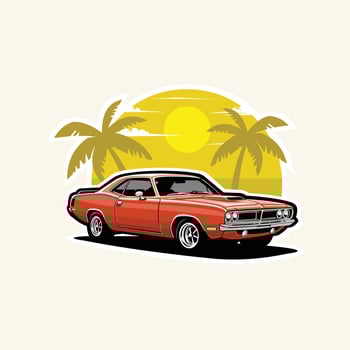 Classic american muscle car in beach art illustration isolated vector