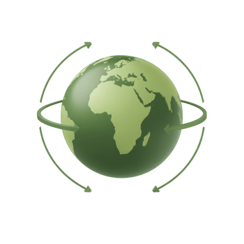Green globe with arrows encircling it symbolizes global connectivity and environmental awareness. arrows suggest movement and interaction across continents png