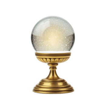 Decorative snow globe with golden base, filled with swirling snowflakes, creates magical and festive atmosphere png