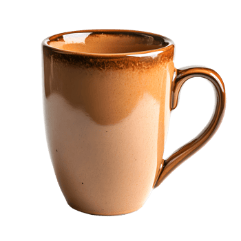 A rustic brown ceramic mug with a glossy finish and a comfortable handle isolated on transparent background png