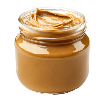 Close up of creamy peanut butter in a glass jar isolated on transparent background png