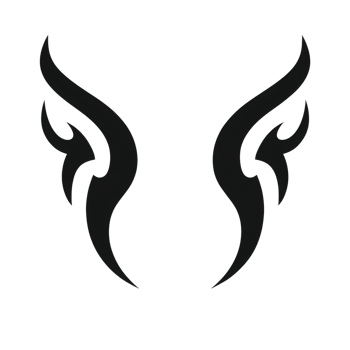 Stylized black wings with tribal design create bold and striking visual. symmetrical pattern adds sense of balance and elegance, making it ideal for tattoos or logos png