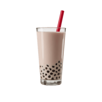 Glass of creamy bubble tea with tapioca pearls and red straw, isolated on transparency background. drink appears refreshing and inviting, perfect for sweet treat png