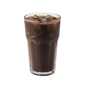 Tall glass of iced coffee filled with ice cubes, showcasing refreshing and energizing drink. dark, rich color of coffee contrasts with clear glass, highlighting its cool and inviting appearance png