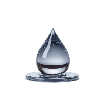 Single, clear water droplet sits on smooth surface, reflecting light and creating sense of purity and freshness. droplet transparency and shape are emphasized against plain background png