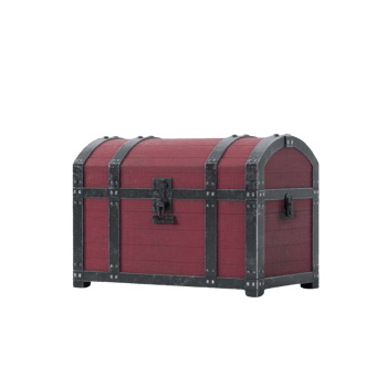 Vintage red treasure chest with black metal accents and rustic lock, evoking sense of mystery and adventure. Perfect for pirate themed decor or storage png