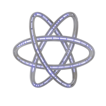Futuristic glowing atomic structure with intertwined loops, emitting soft blue light, symbolizes innovation and technology. design is sleek and modern, evoking sense of advanced science png