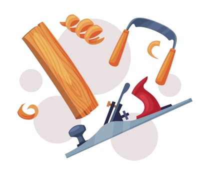 Panel Planer and Timber Board as Wood Chopping Implement Composition vector