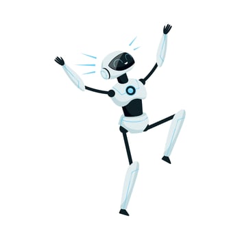 Modern Humanoid or Robotic Device with Iron Limbs Jumping with Joy Illustration vector