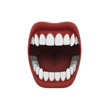 Digitally illustrated open mouth with white teeth and red lips, showcasing bold and expressive design. image highlights dental health and oral anatomy in stylized manner png