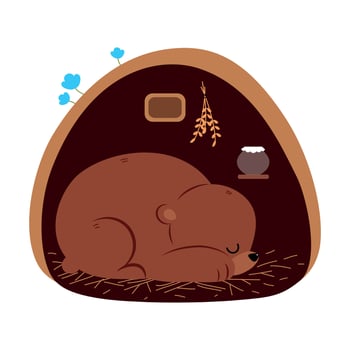 Brown Bear as Forest Animal Sleeping in Burrow Illustration vector