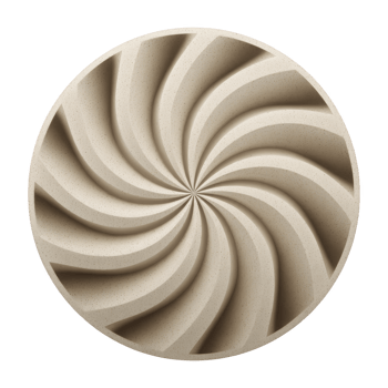 Circular, beige, spiral pattern creates mesmerizing, textured design with sense of depth and movement. symmetrical, swirling grooves add dynamic, artistic touch png