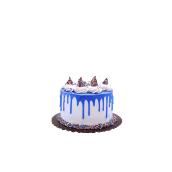 Vibrant cake with blue icing drips and colorful sprinkles creates festive and joyful appearance. cake is topped with whipped cream swirls and additional sprinkles, perfect for celebrations png