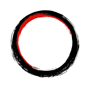 Bold black circle with red inner accent on transparency background, evoking sense of simplicity and balance. brushstroke style adds artistic touch, reminiscent of Zen art png