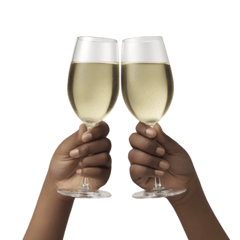 Two hands holding champagne glasses in celebratory toast, filled with sparkling wine. image conveys festive and joyful atmosphere, perfect for celebrations png