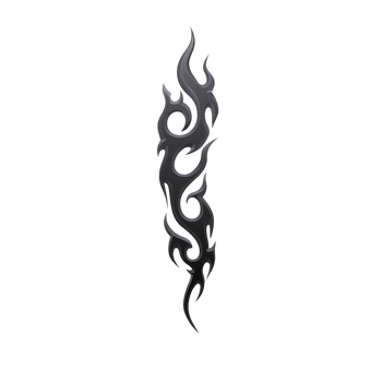 Sleek black tribal flame tattoo design with intricate curves and sharp edges, set against transparent background, perfect for digital art or tattoo inspiration png