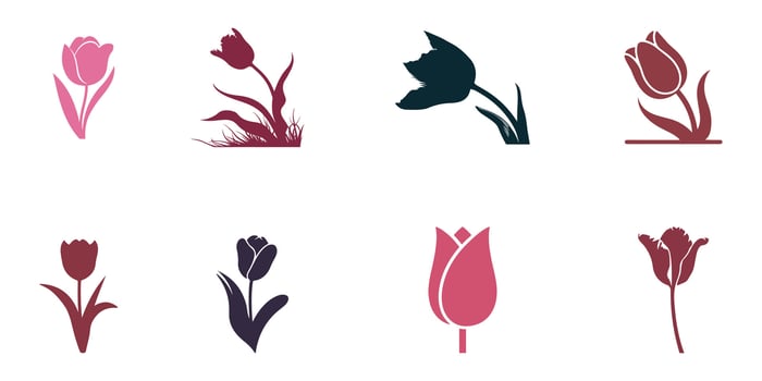 Colorful Tulip Flowers silhouettes icons Pack vector